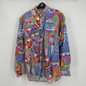 Baskins Mens Shirt Size M Vintage 90s Abstract Western Aztec Rodeo Cowboy Bold